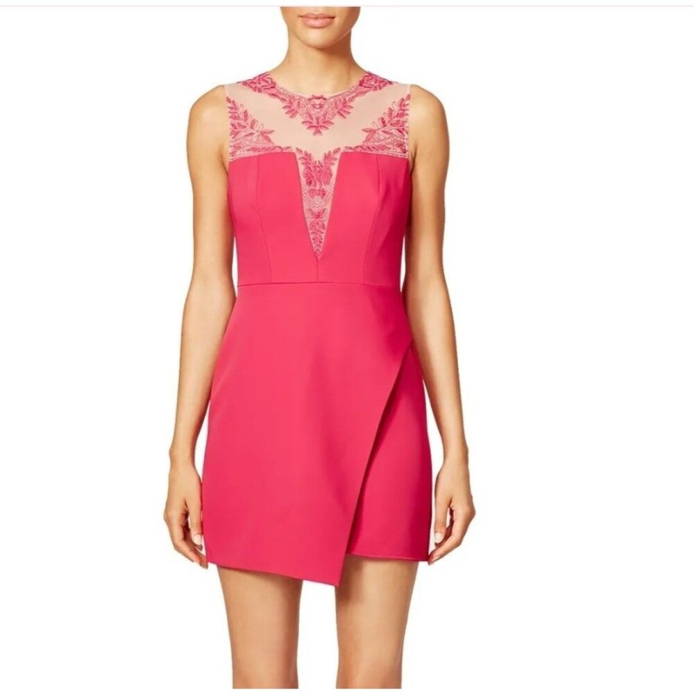 BCBGMaxAzria Women's Kinsley Mini Dress Size 12 Pink Lace Embroidered Mini